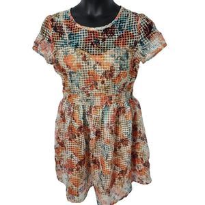 Danny & Nicole Ivory and Orange Fit and Flare Dress Size 12